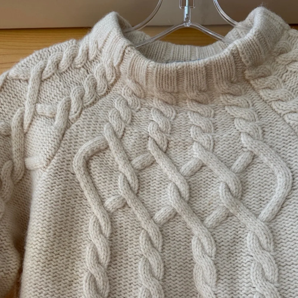 ANTONIO MELANI Cream Cable Knit Turtleneck Sweater - Picture 3 of 6